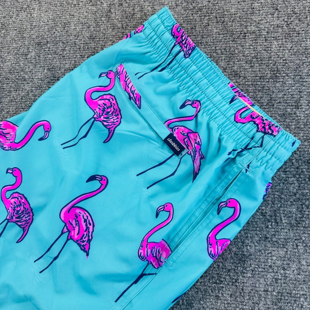 Chubbies Men's 2XL 5.5" Mesh Lined Beach Retreats Flamingo Swim Trunks Turquoise